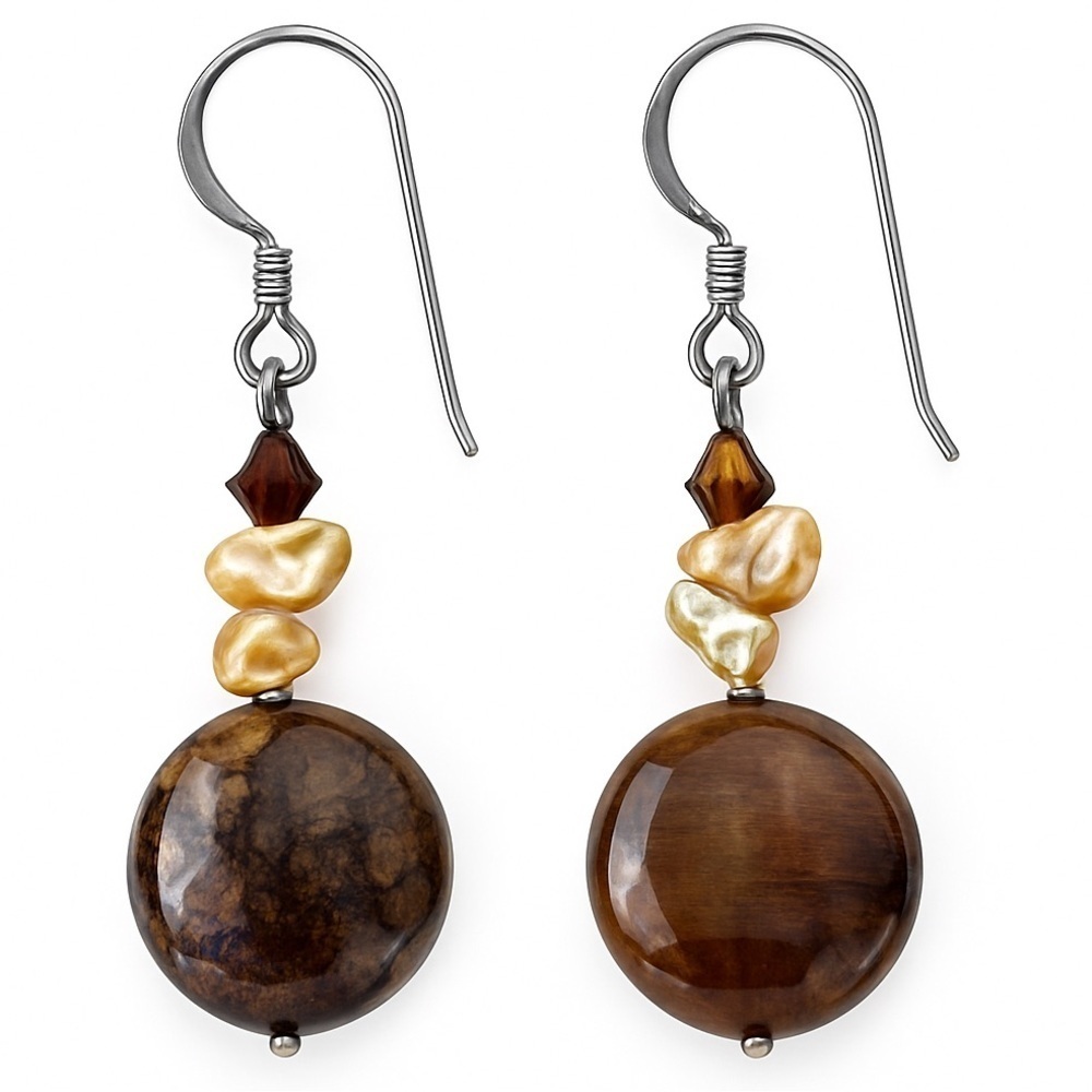 Sterling Silver Jasper and Pearl Dangle Earrings